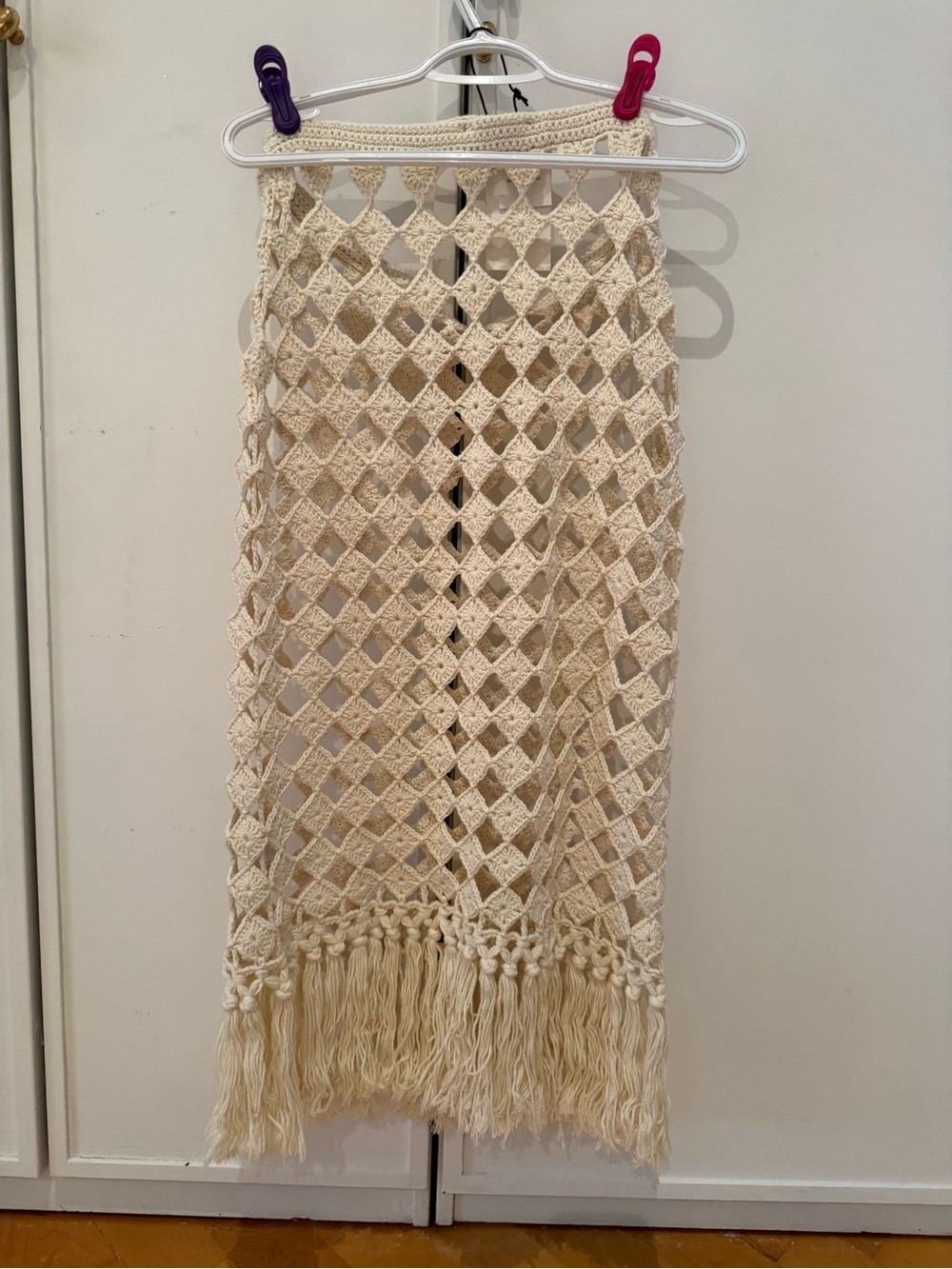 Zara Cream Crochet Fringe Maxi Skirt